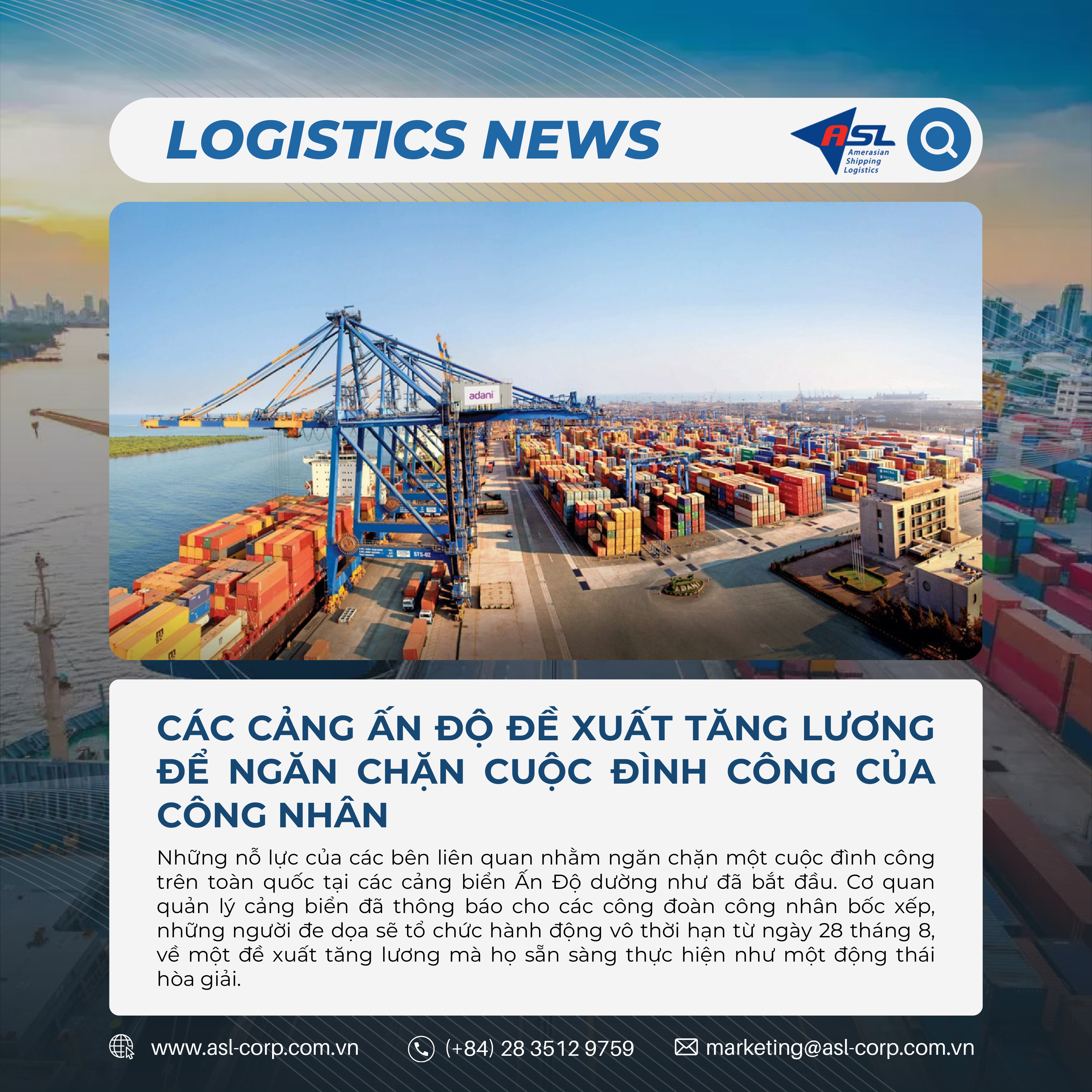 CÁC CẢNG ẤN ĐỘ ĐỀ XUẤT TĂNG LƯƠNG ĐỂ NGĂN CHẶN CUỘC ĐÌNH CÔNG CỦA CÔNG NHÂN